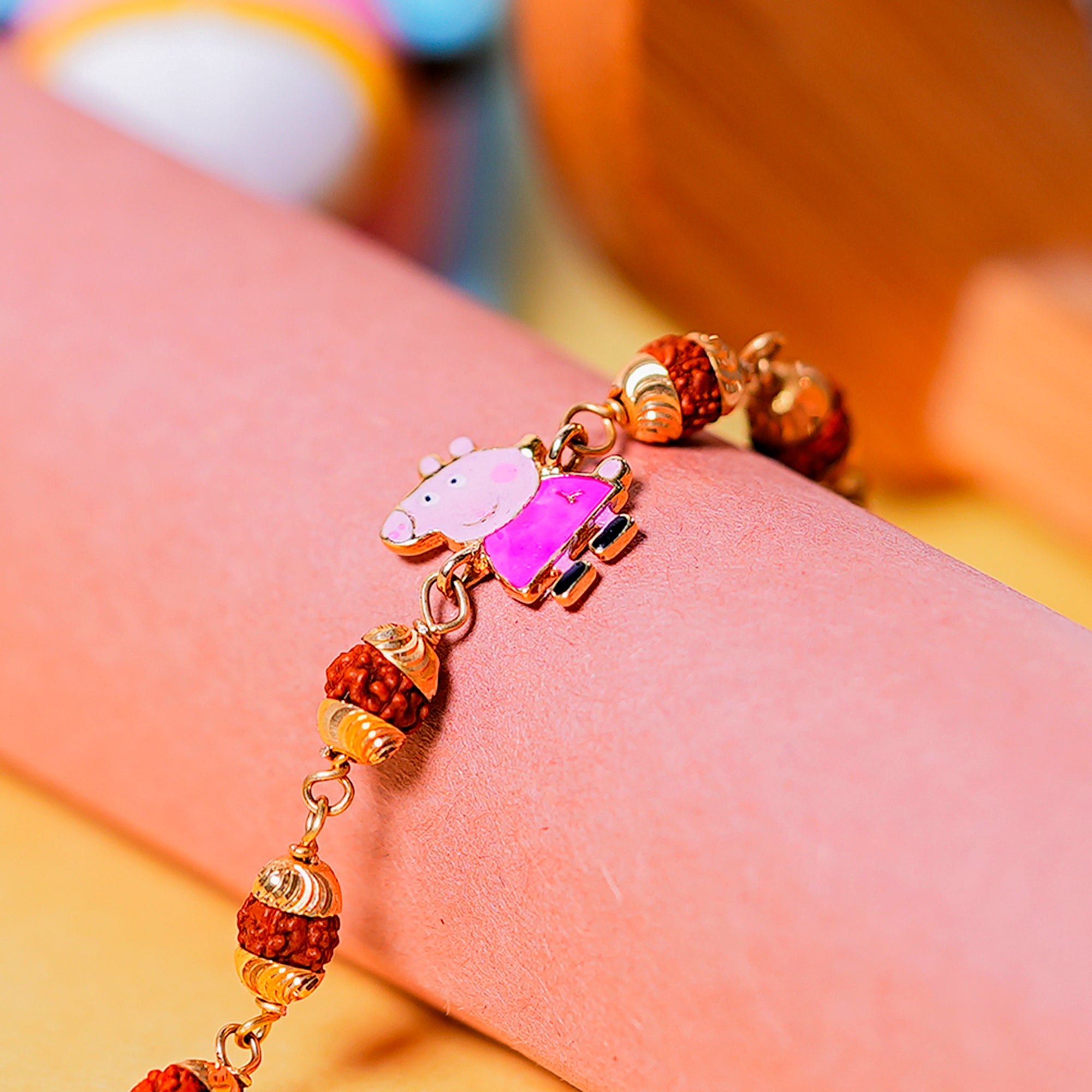 Original 5 Mukhi Rudraksha Gold Piggy Bracelet for Kids