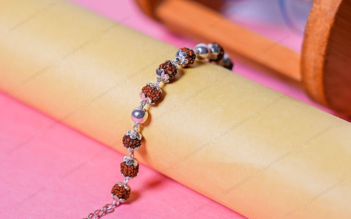 Original 5 Mukhi Rudraksha Silver Pearl Bracelet for Kids with Certificate