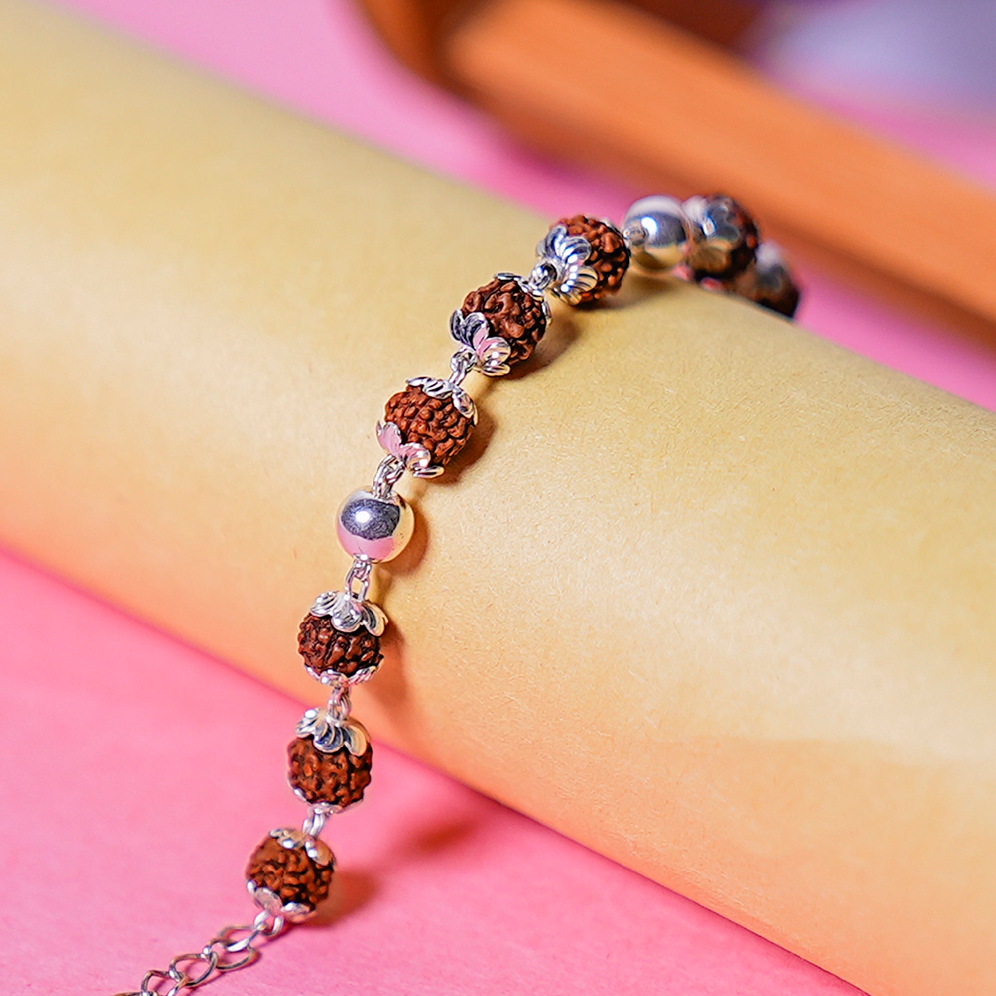 Original 5 Mukhi Rudraksha Silver Pearl Bracelet for Kids