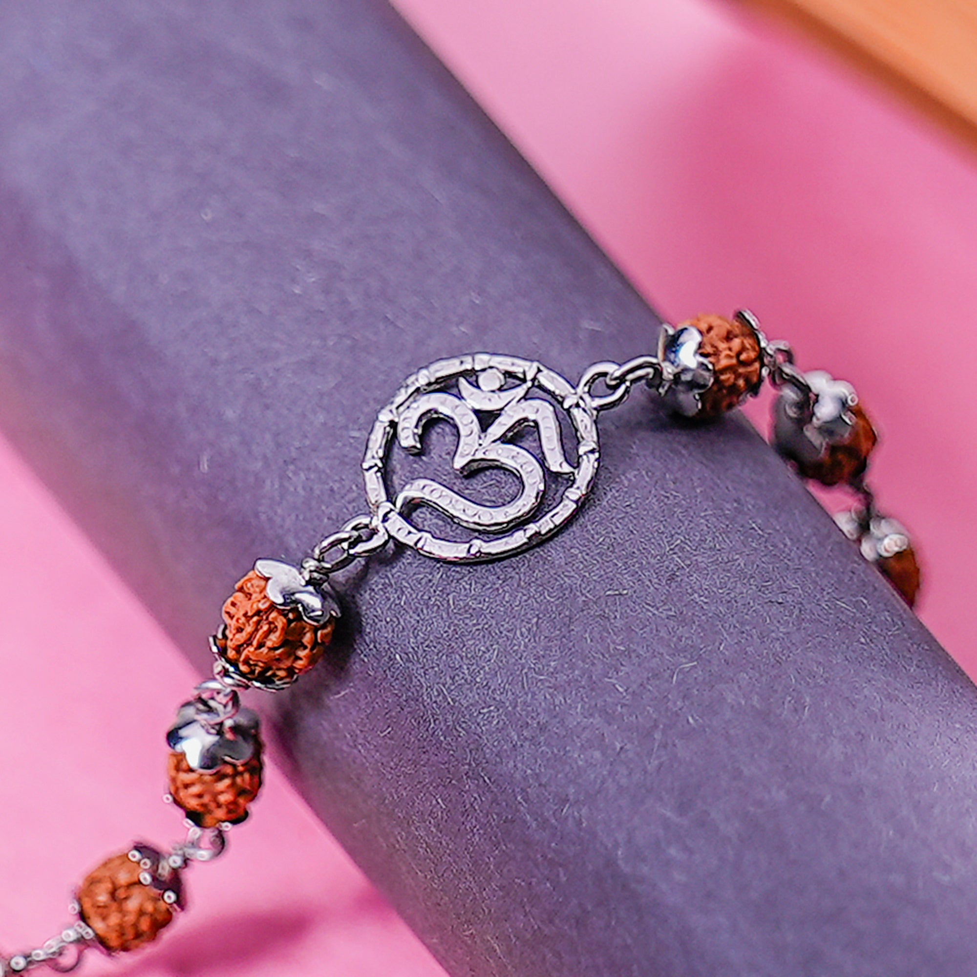 Original 5 Mukhi Rudraksha Silver Om Bracelet for Kids