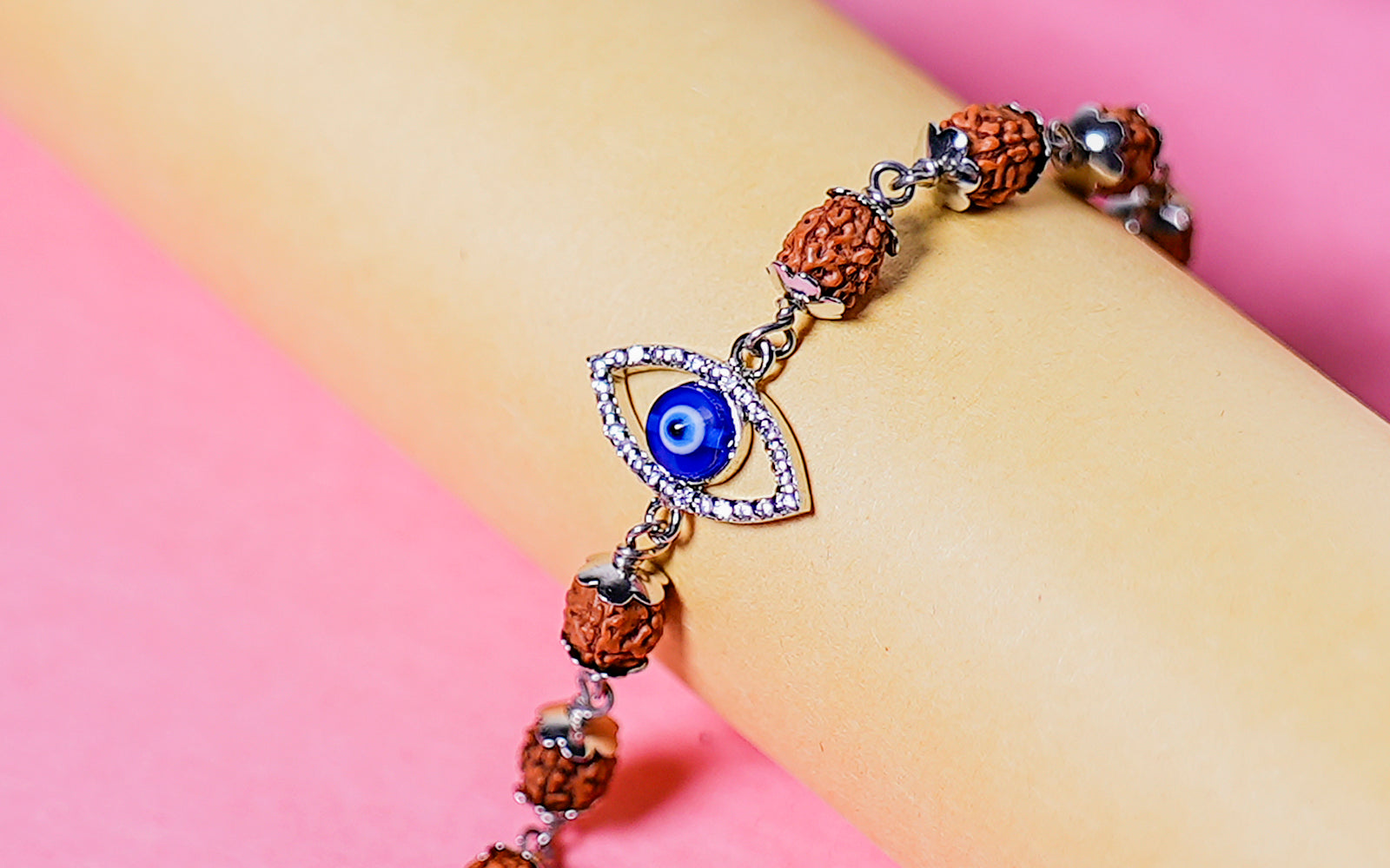 5 Mukhi Rudraksha Silver Evil Eye Bracelet for Kids