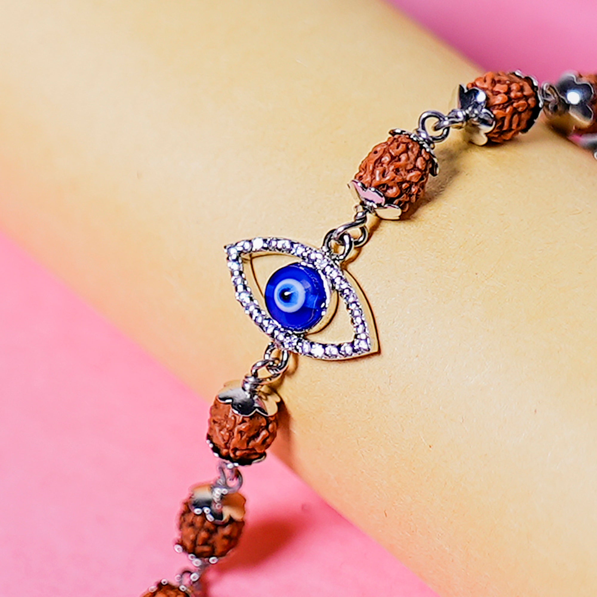 Original 5 Mukhi Rudraksha Silver Evil Eye Bracelet for Kids