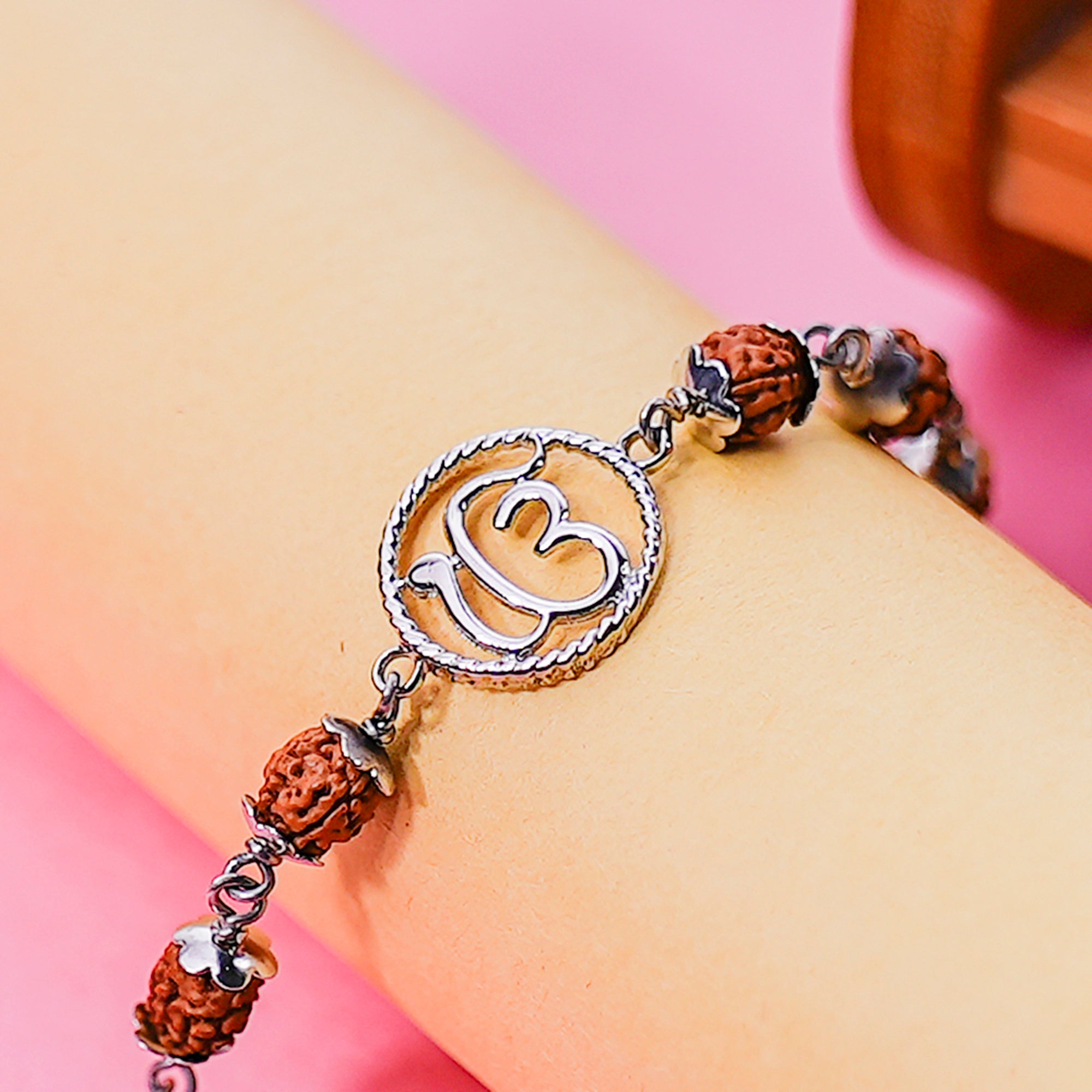 Original 5 Mukhi Rudraksha Silver Onkar Bracelet for Kids – 5 Beads