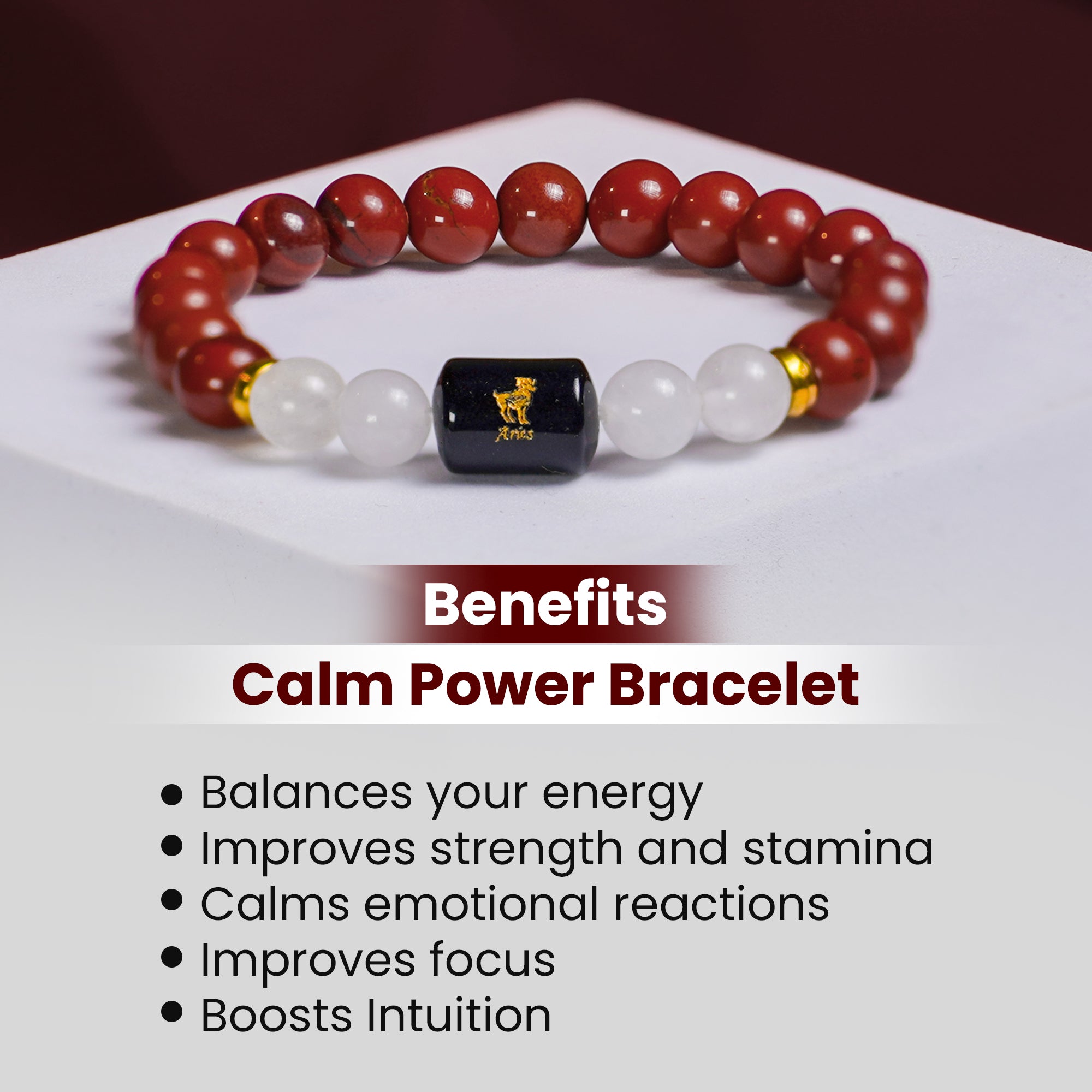 Aries (मेष राशि) Bracelet – Red Jasper & Moonstone