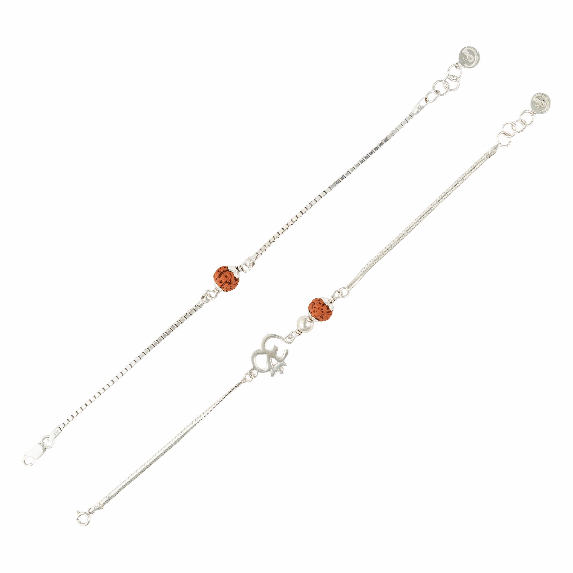 Sacred Bond 5 Mukhi Rudraksha Silver Couple Bracelets