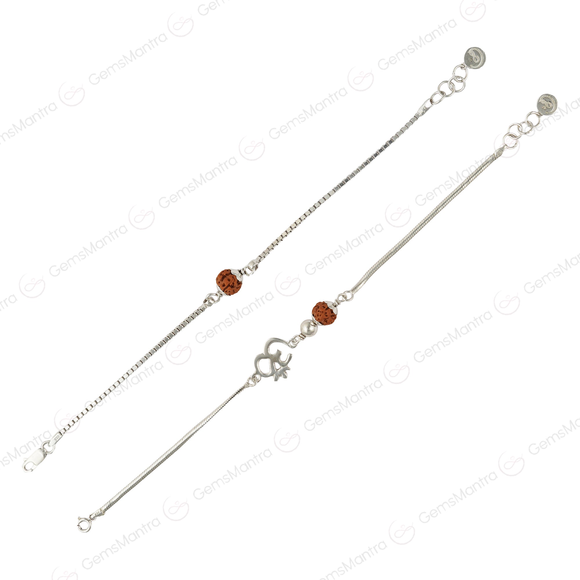 Sacred Bond 5 Mukhi Rudraksha Silver Couple Bracelets