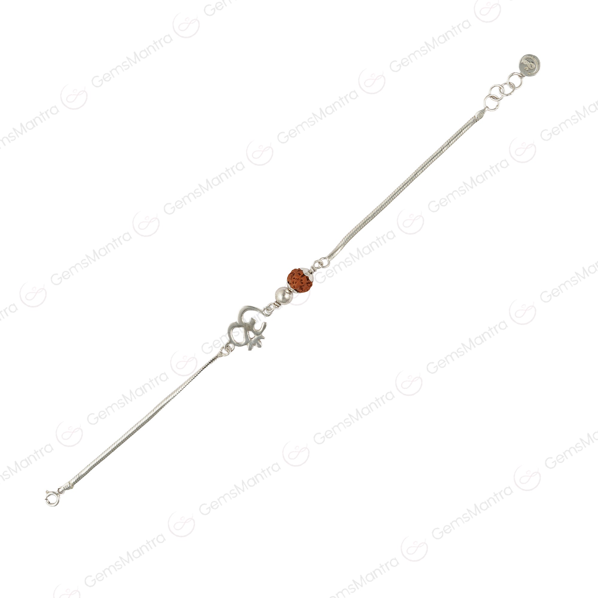 Divine Om 5 Mukhi Rudraksha Silver Bracelet For Men