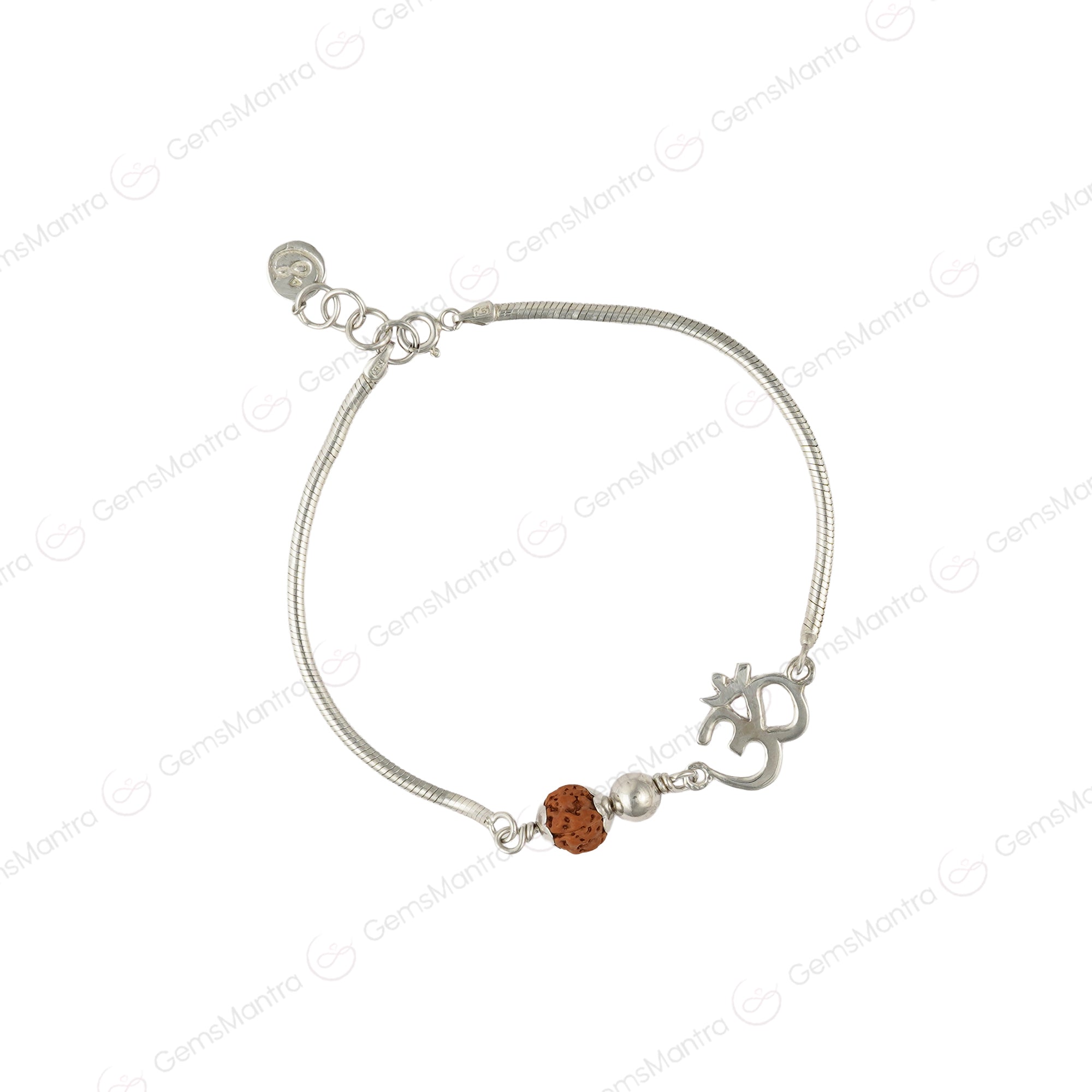 Divine Om 5 Mukhi Rudraksha Silver Bracelet For Men