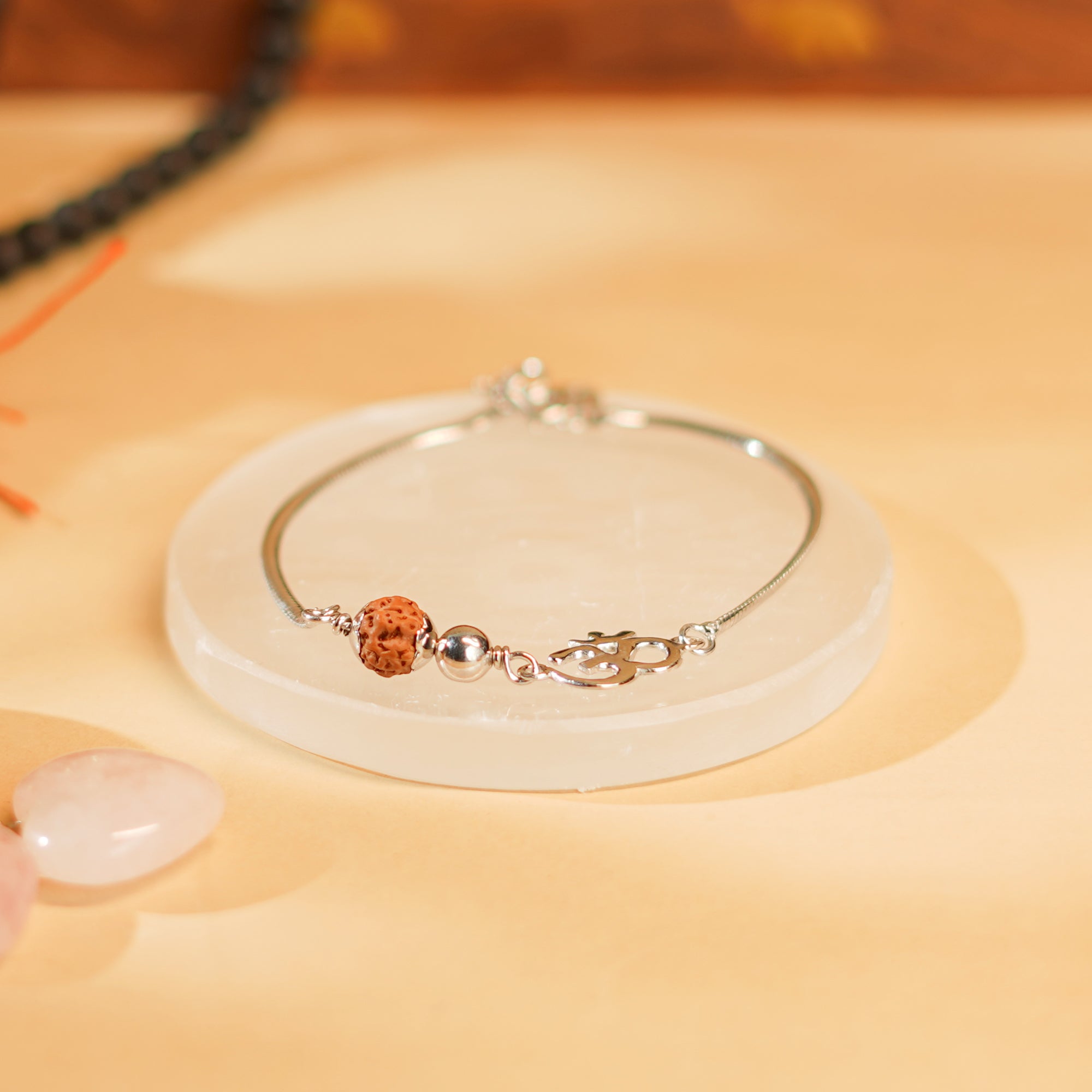 Divine Om 5 Mukhi Rudraksha Silver Bracelet