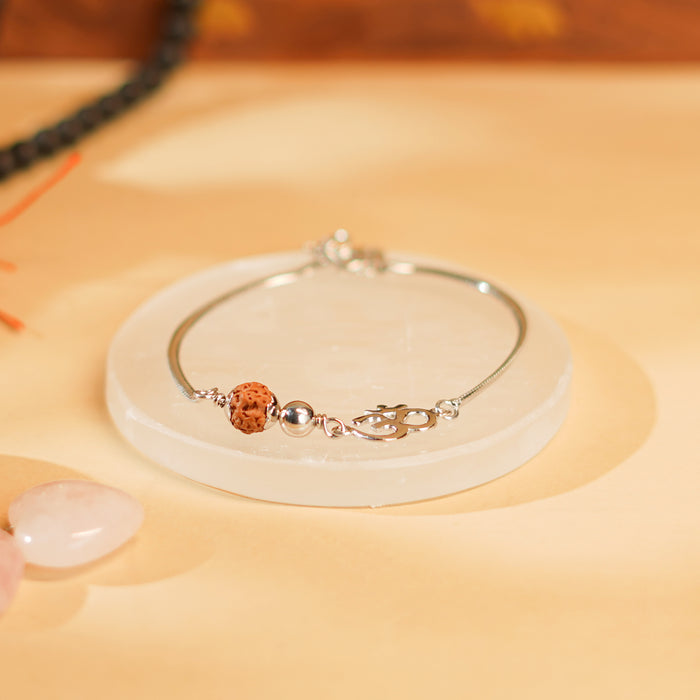 Divine Om 5 Mukhi Rudraksha Silver Bracelet