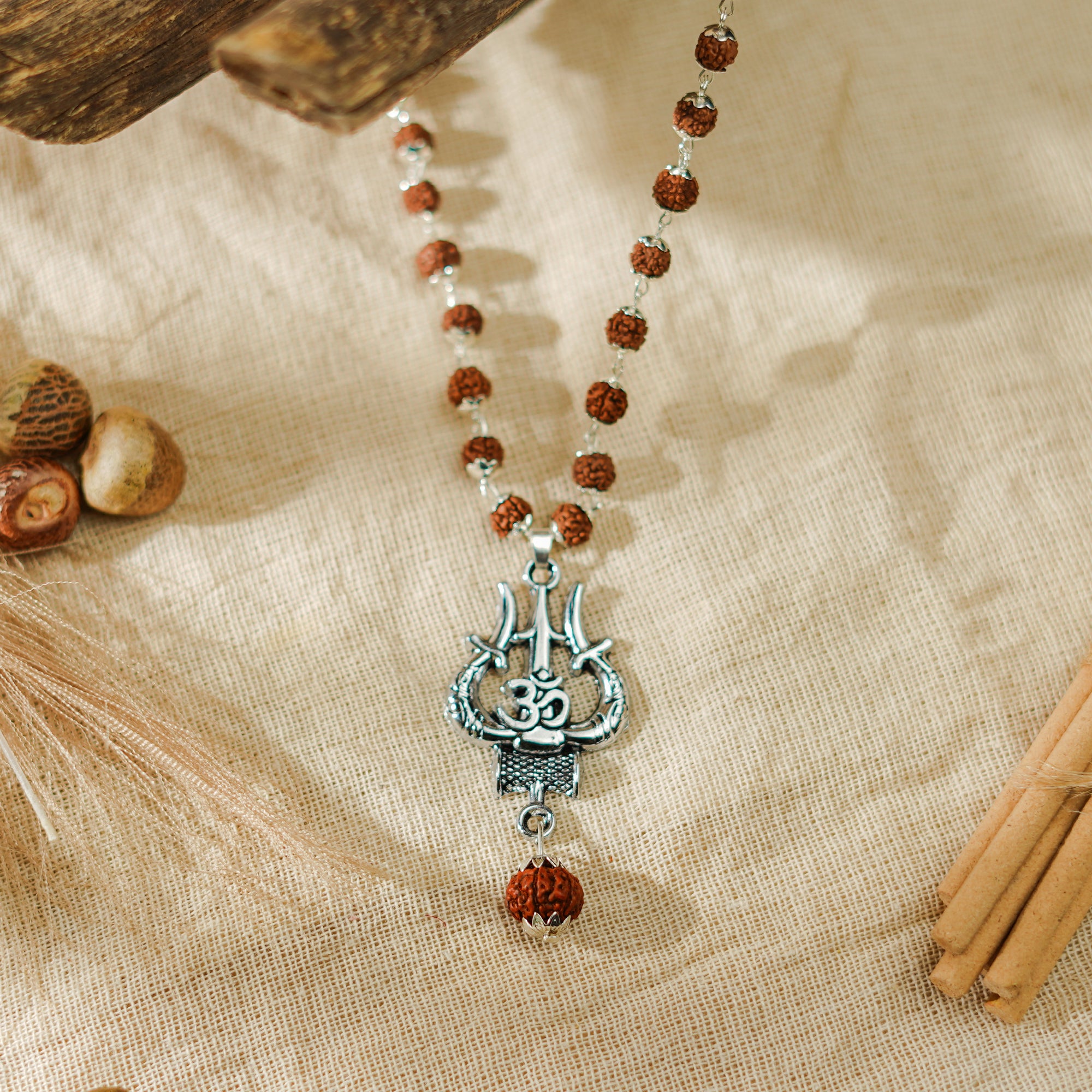 Original Shiv Trishul Rudraksha Mala (Silver)