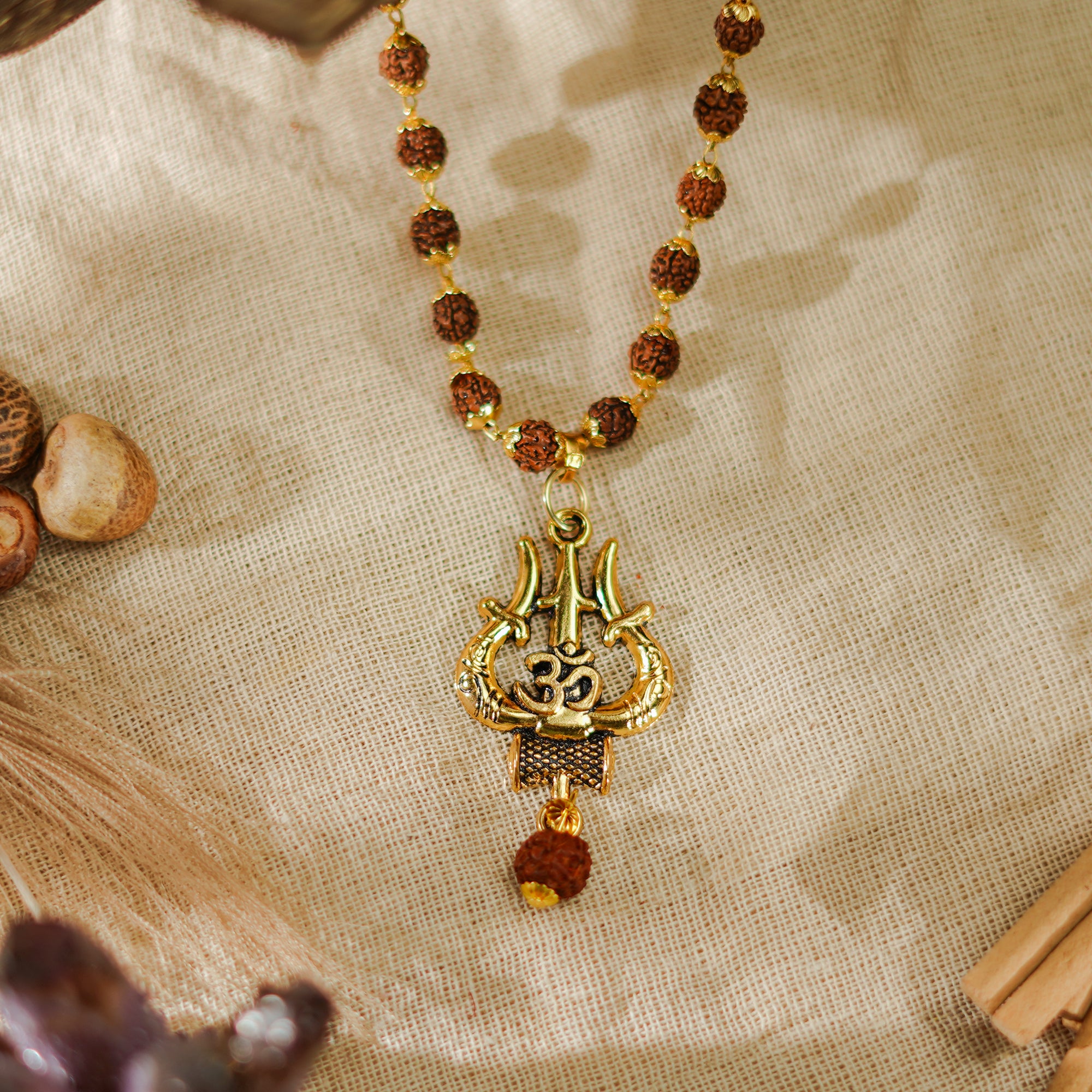 Original Shiv Trishul Rudraksha Mala (Gold)