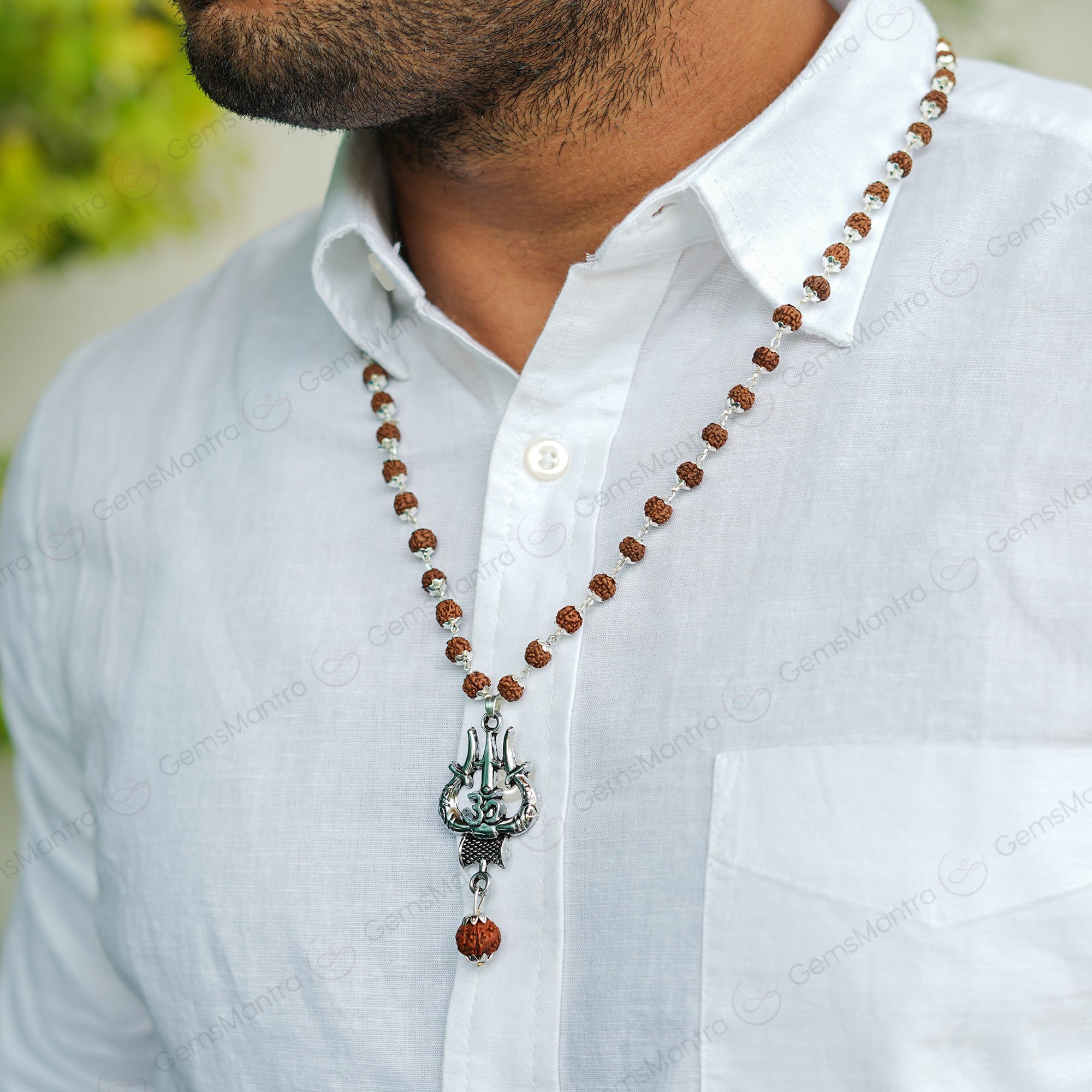 Original Shiv Trishul Rudraksha Mala (Silver)