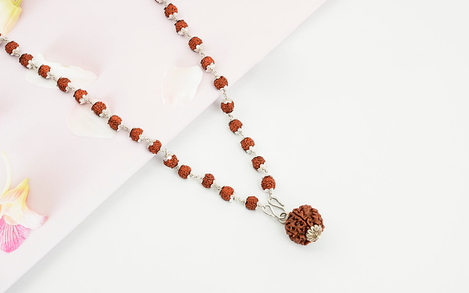 5 Mukhi Rudraksha Mala - with Natural 6 Mukhi Rudraksha Pendant