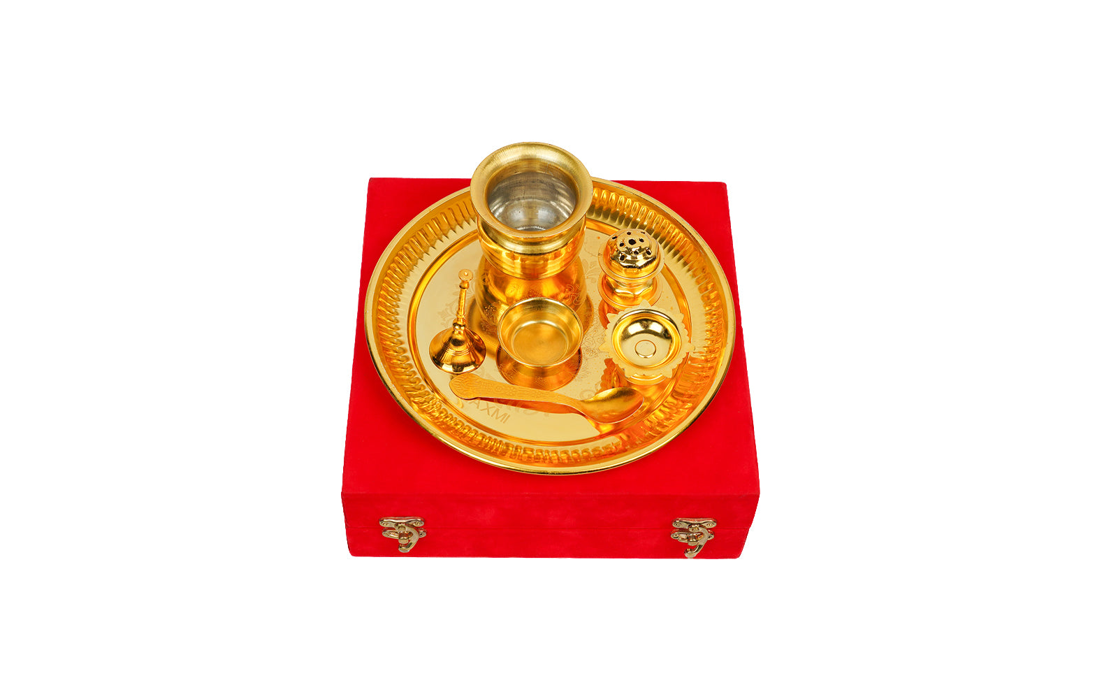 Premium Pooja Thali Set with Royal Red Velvet Box