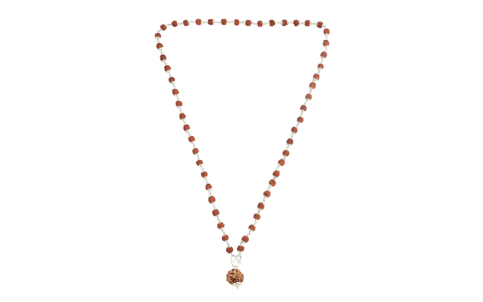 5 Mukhi Silver Rudraksha Mala - with Natural 5 Mukhi Rudraksha Pendant