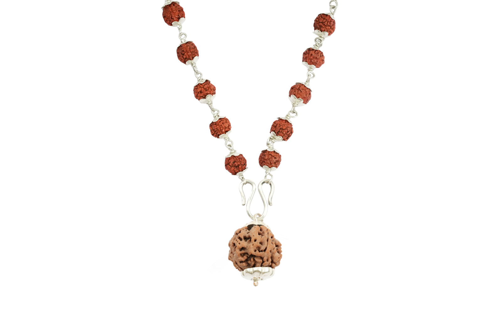 5 Mukhi Silver Rudraksha Mala - with Natural 5 Mukhi Rudraksha Pendant