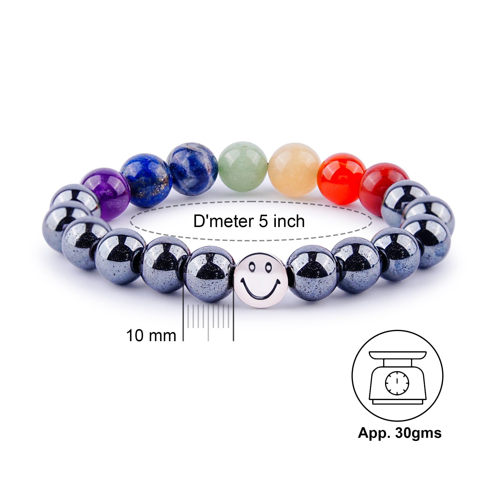 Smile Bracelet - 7 Chakra with Hematite