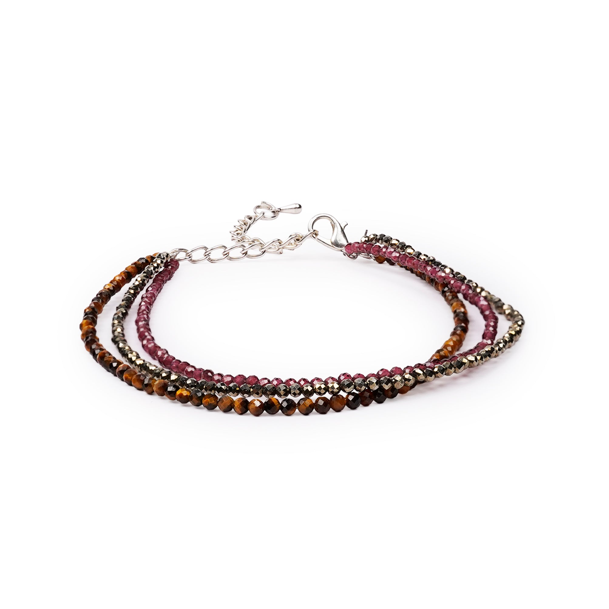 Triple Energy Anklet – Tiger Eye, Pyrite & Garnet