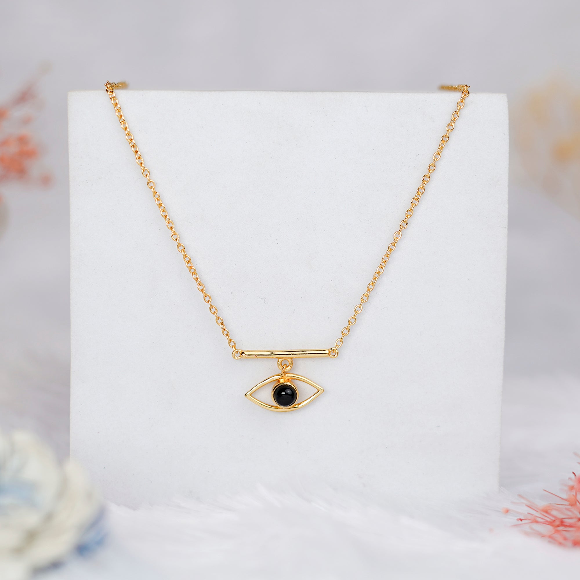 Natural Black Onyx Evil Eye Pendant Necklace  | Everyday Protection Jewelry