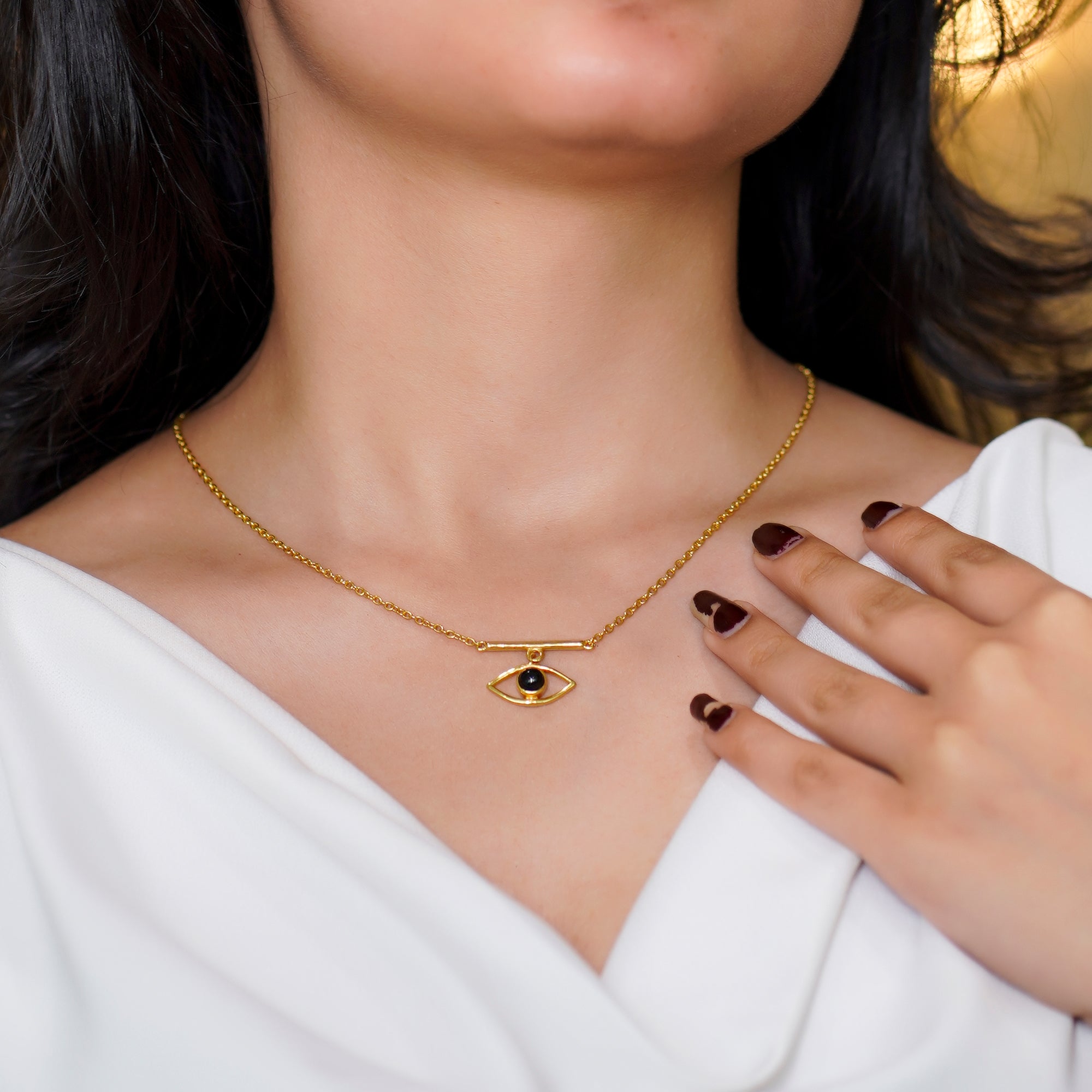 Natural Black Onyx Evil Eye Pendant Necklace  | Everyday Protection Jewelry