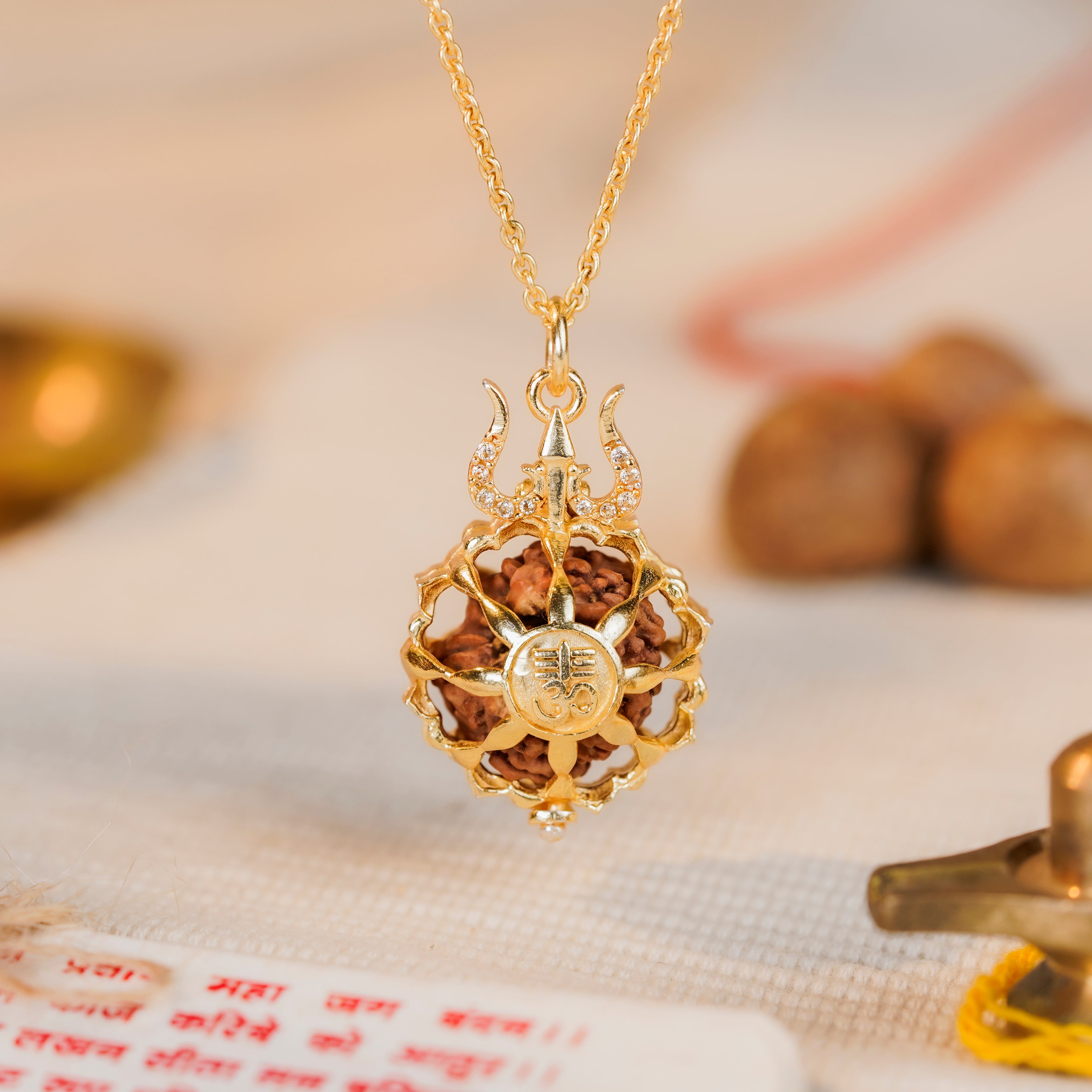 7 Mukhi Rudraksha Openable Om Trishul Pendant with Chain