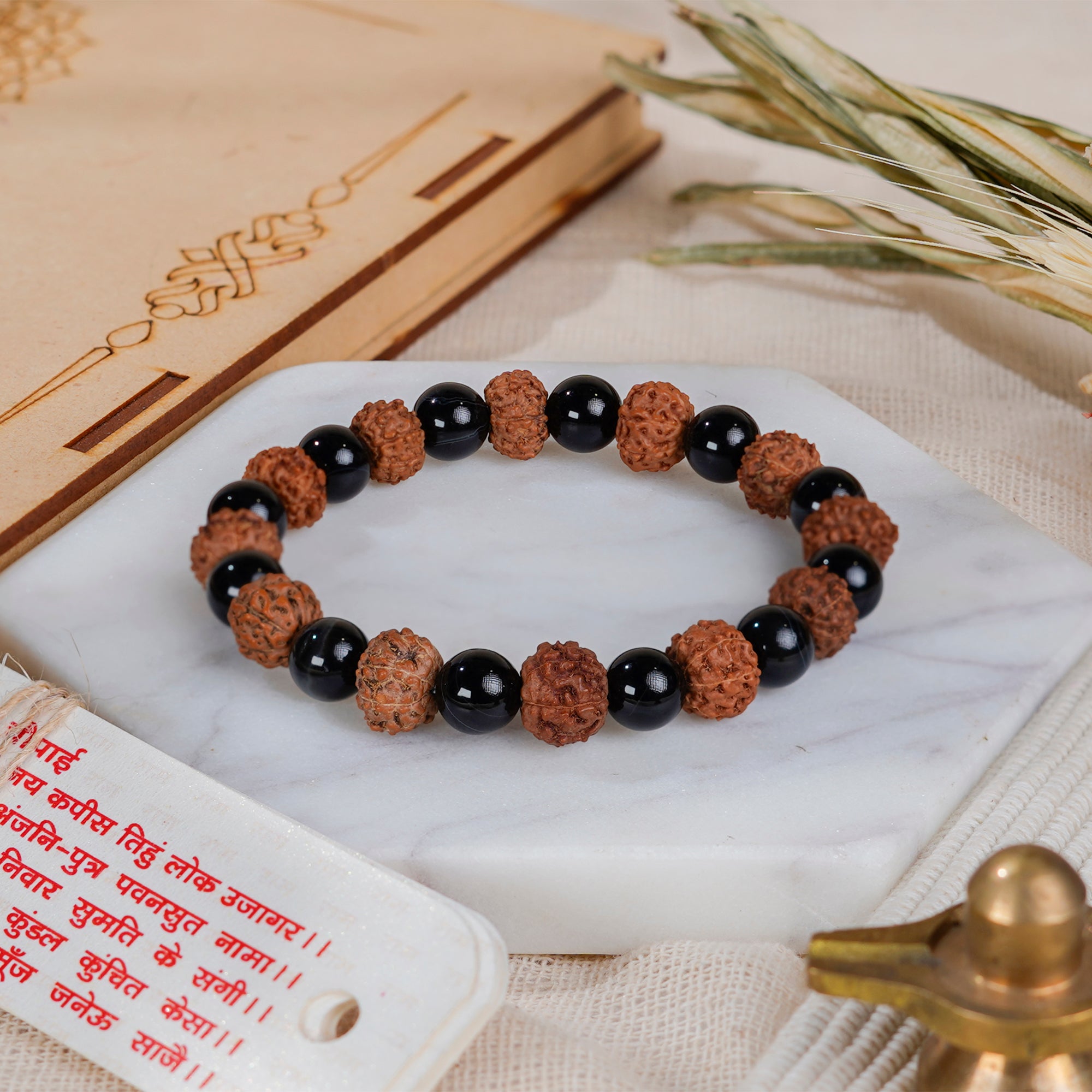 Scorpio (वृश्चिक राशि) Bracelet – Black Obsidian & 9 Mukhi Rudraksha