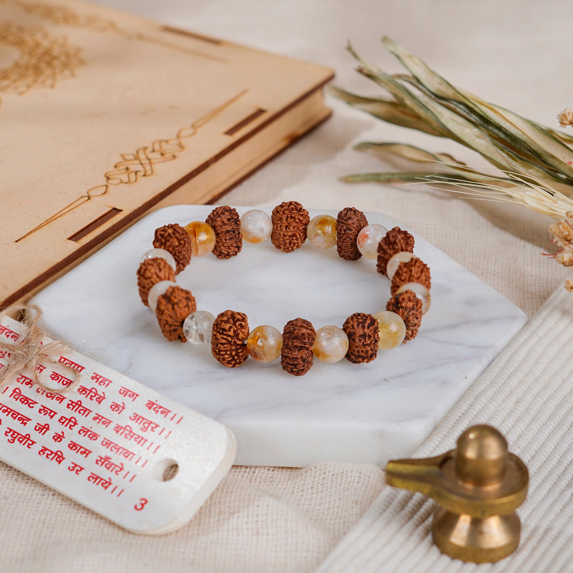 Leo (सिंह राशि) Bracelet – Citrine & 12 Mukhi Rudraksha