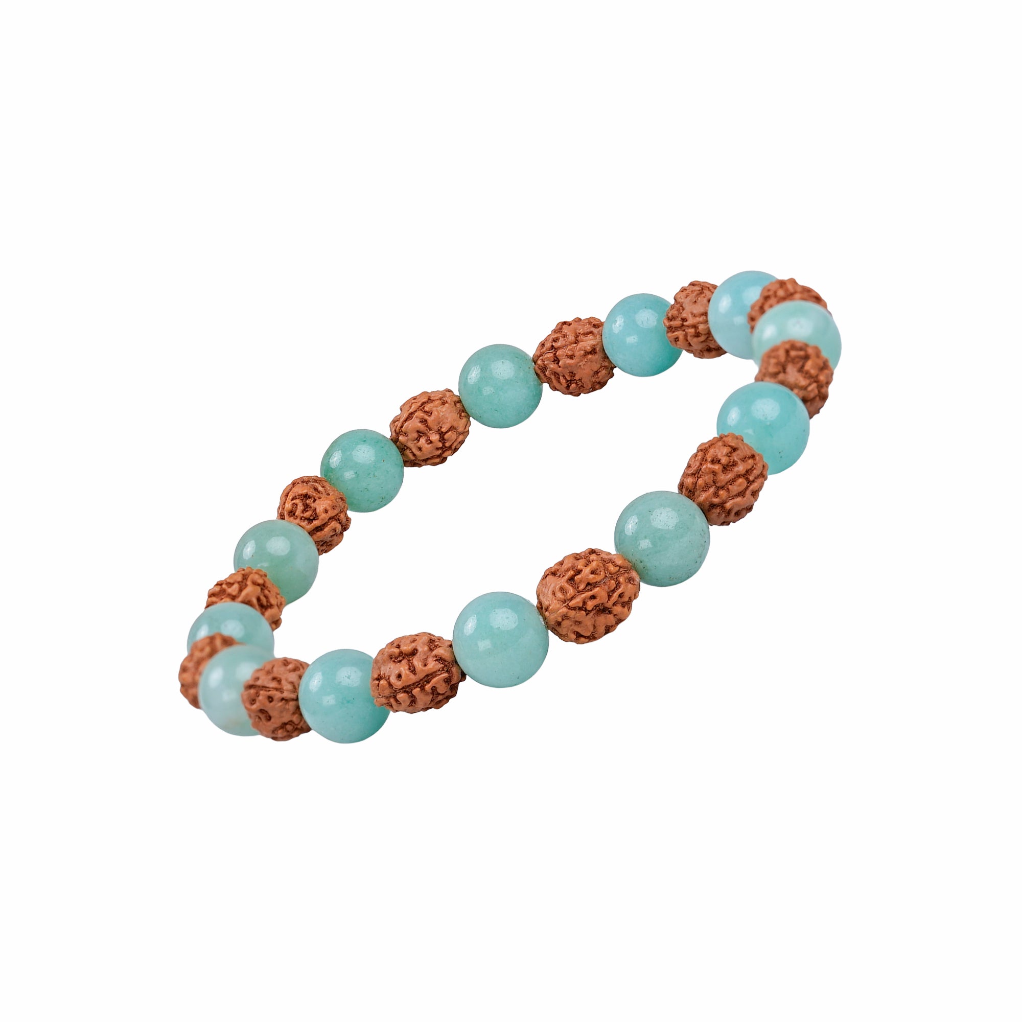 Virgo (कन्या राशि) Bracelet – Amazonite & 4 Mukhi Rudraksha