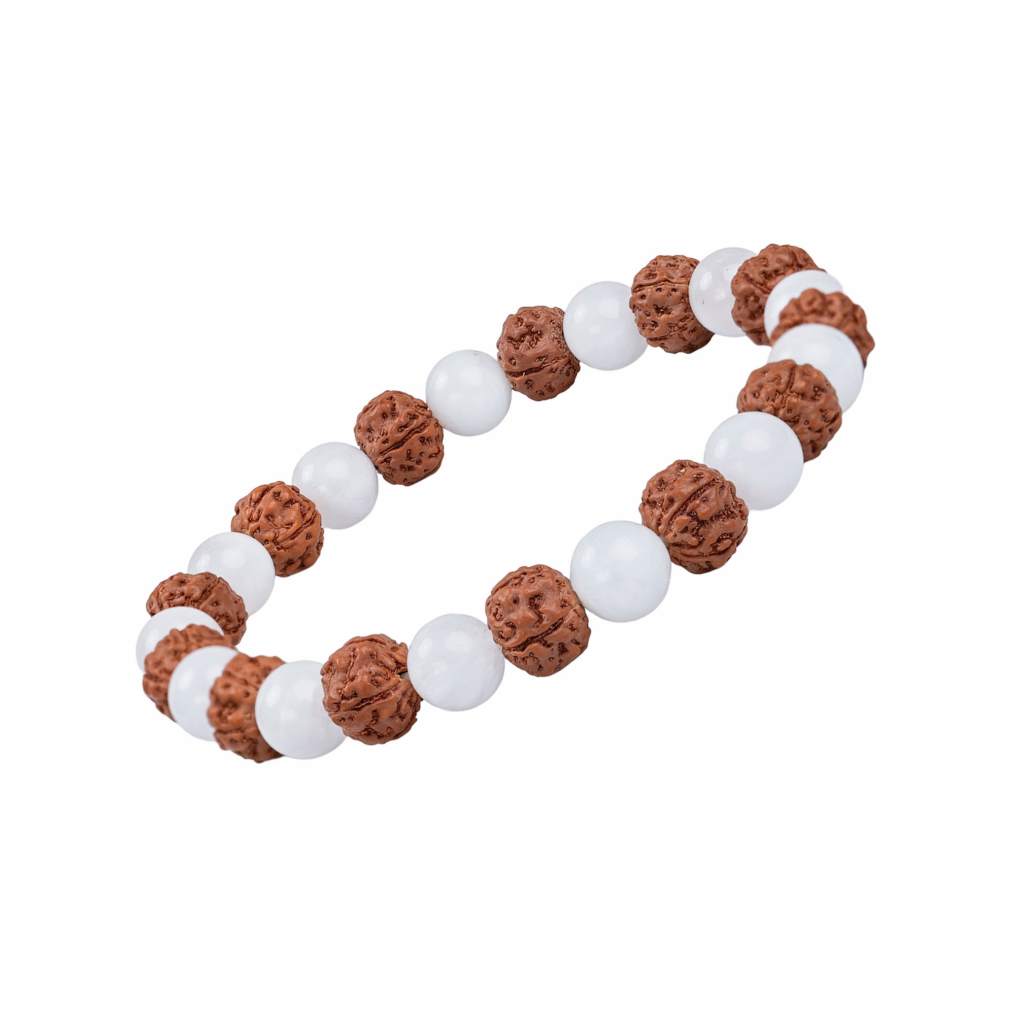 Pisces (मीन राशि) Bracelet – Moonstone & 5 Mukhi Rudraksha