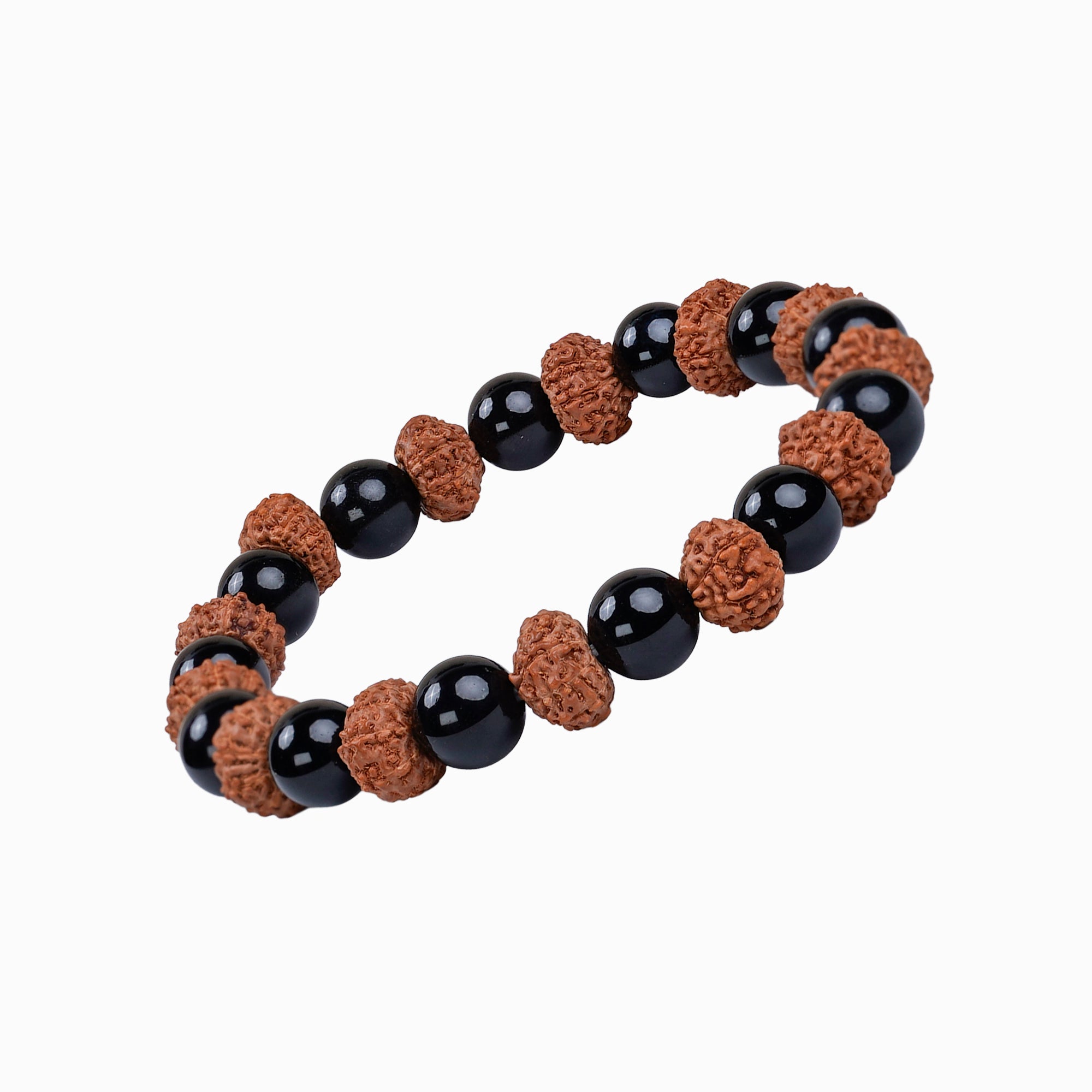 Capricorn (मकर राशि) Bracelet – Black Onyx & 7 Mukhi Rudraksha