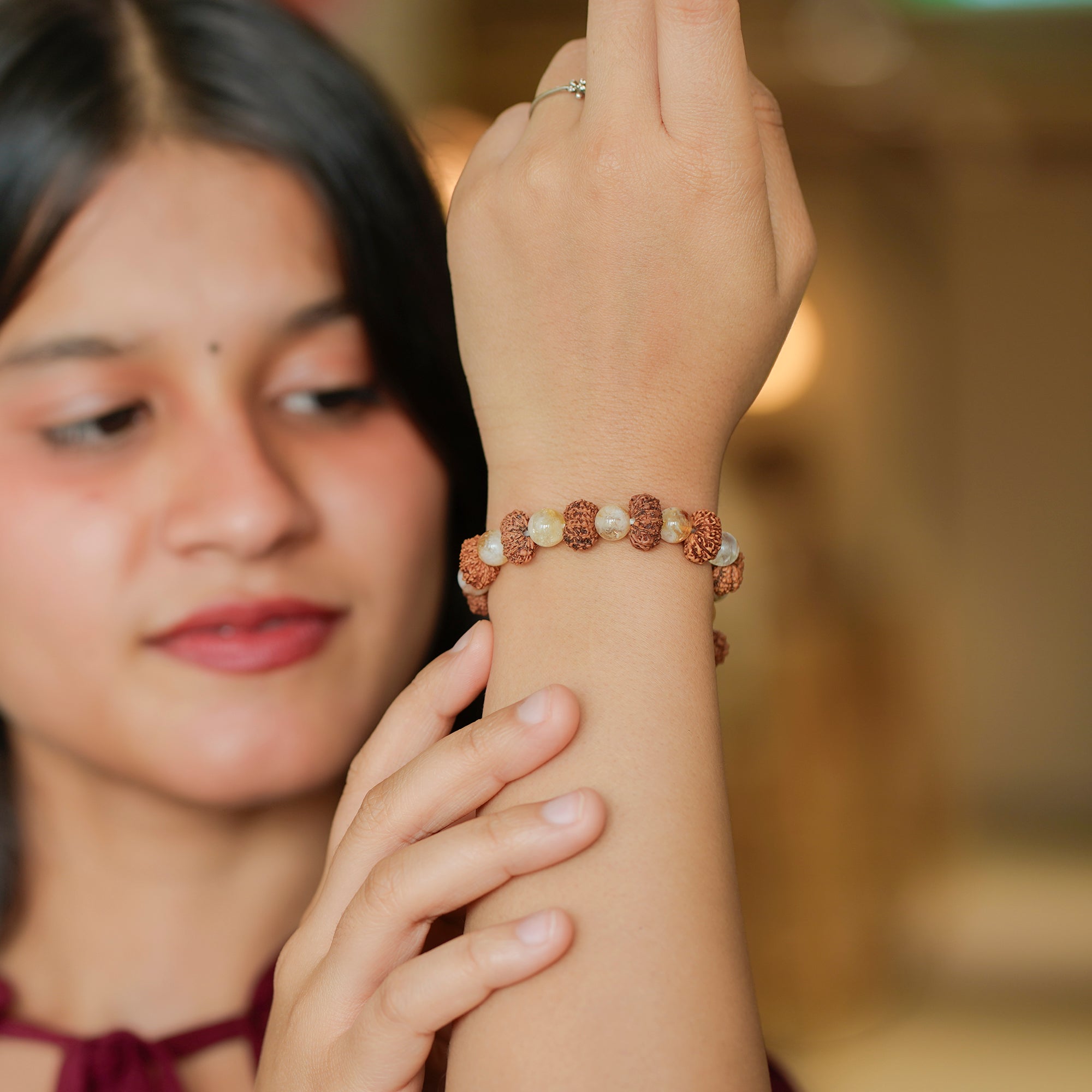 Leo (सिंह राशि) Bracelet – Citrine & 12 Mukhi Rudraksha