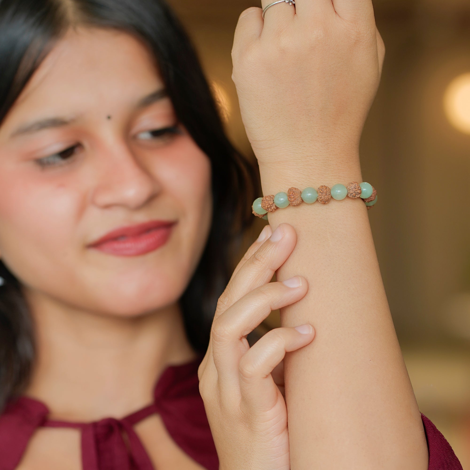 Taurus (वृषभ राशि) Bracelet – Green Aventurine & 6 Mukhi Rudraksha
