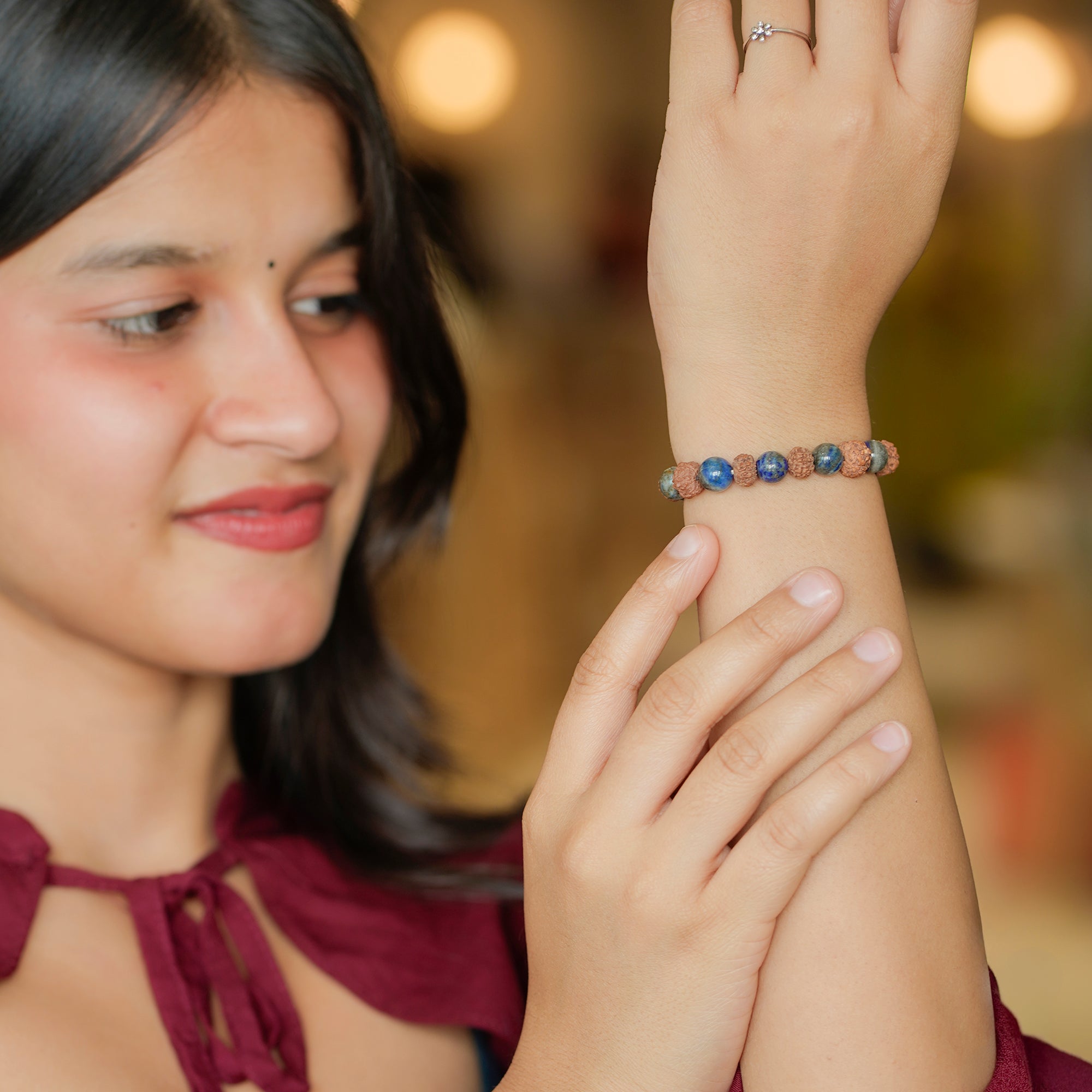 Libra (तुला राशि) Bracelet – Lapis Lazuli & 6 Mukhi Rudraksha