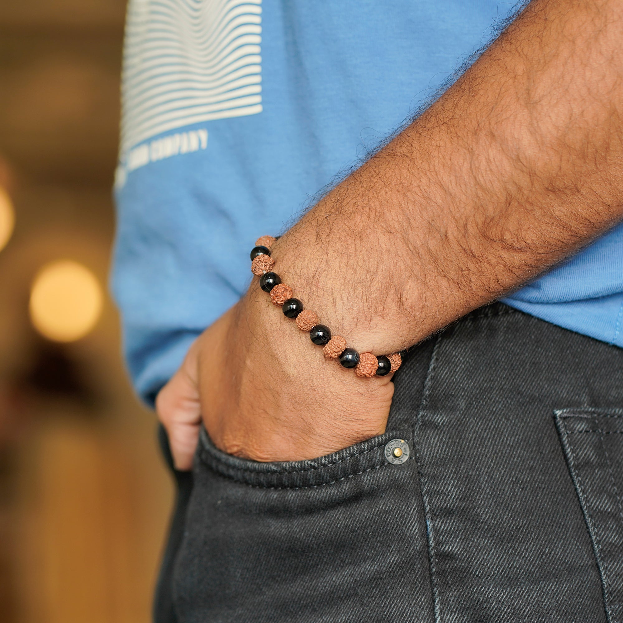 Scorpio (वृश्चिक राशि) Bracelet – Black Obsidian & 9 Mukhi Rudraksha