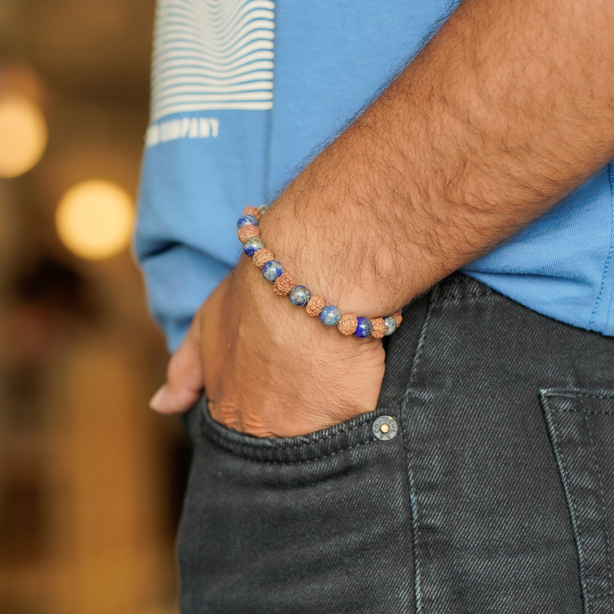 Libra (तुला राशि) Bracelet – Lapis Lazuli & 6 Mukhi Rudraksha