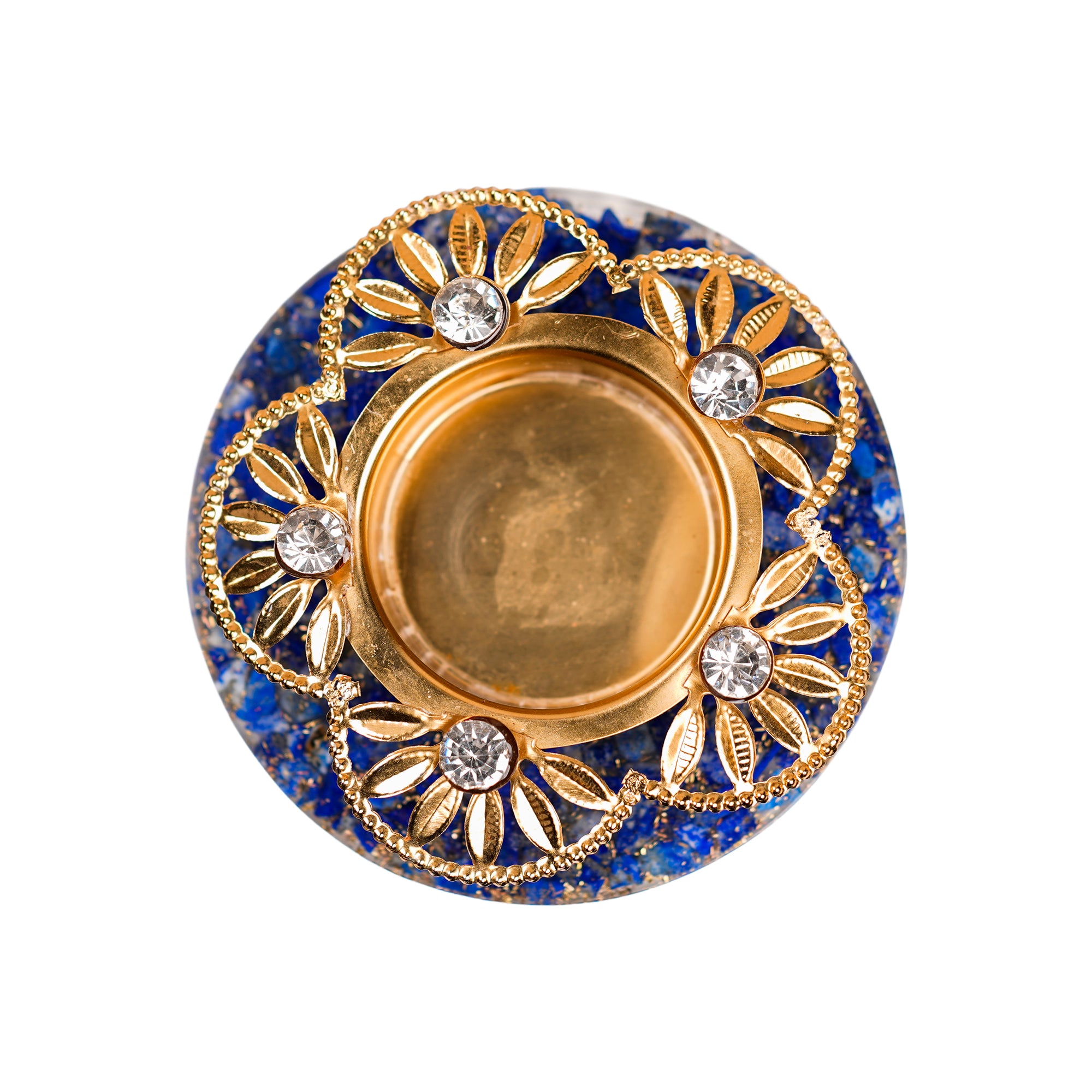 Blue Crystal Floral Tea Light Candle Holder
