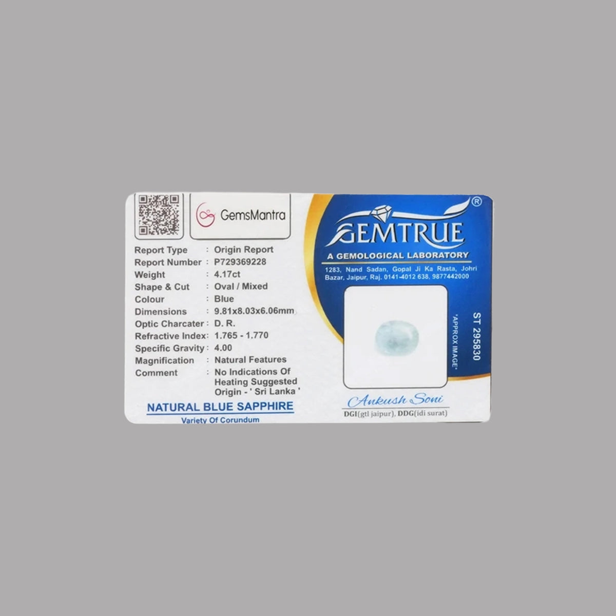 Blue Sapphire (Neelam) – 4.17 Carat / 4.6 Ratti [GM02678]