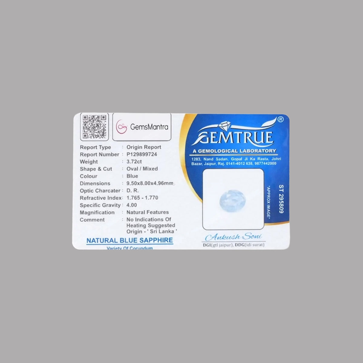 Blue Sapphire (Neelam) – 3.72 Carat / 4.1 Ratti [GM02692]