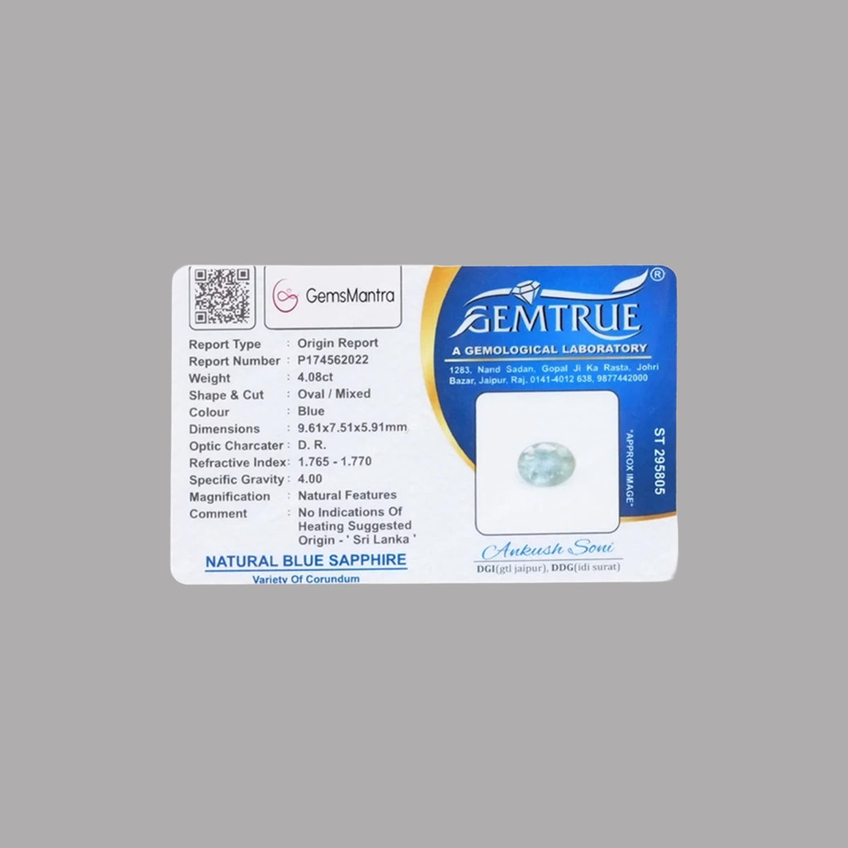 Blue Sapphire (Neelam) – 4.08 Carat / 4.5 Ratti [GM02696]