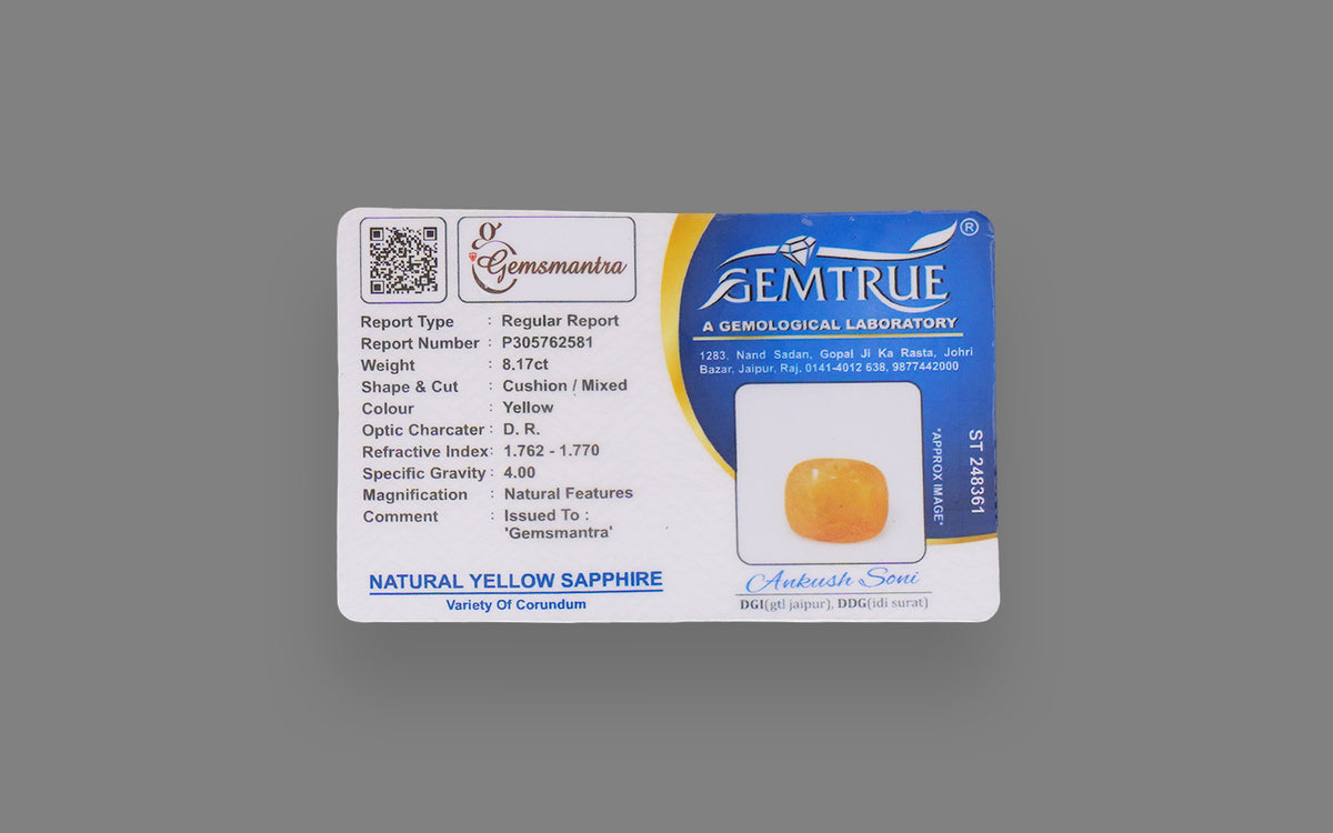 Yellow Sapphire (Pukhraj) – 8.17 Carat / 9.07 Ratti