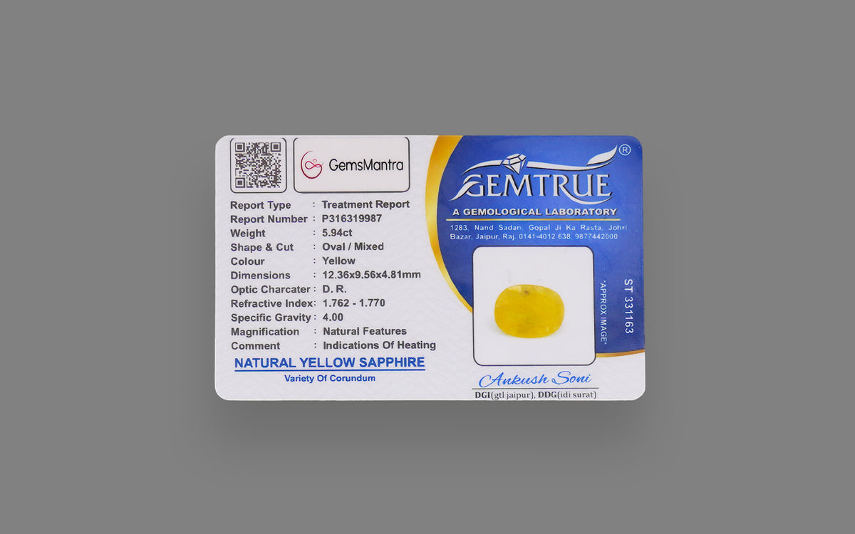 Yellow Sapphire (Pukhraj) – 5.94 Carat / 6.59 Ratti