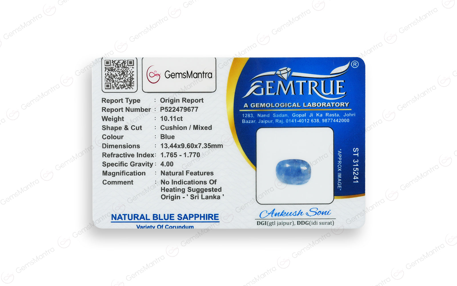 Ceylon Blue Sapphire - 10.11 Carats