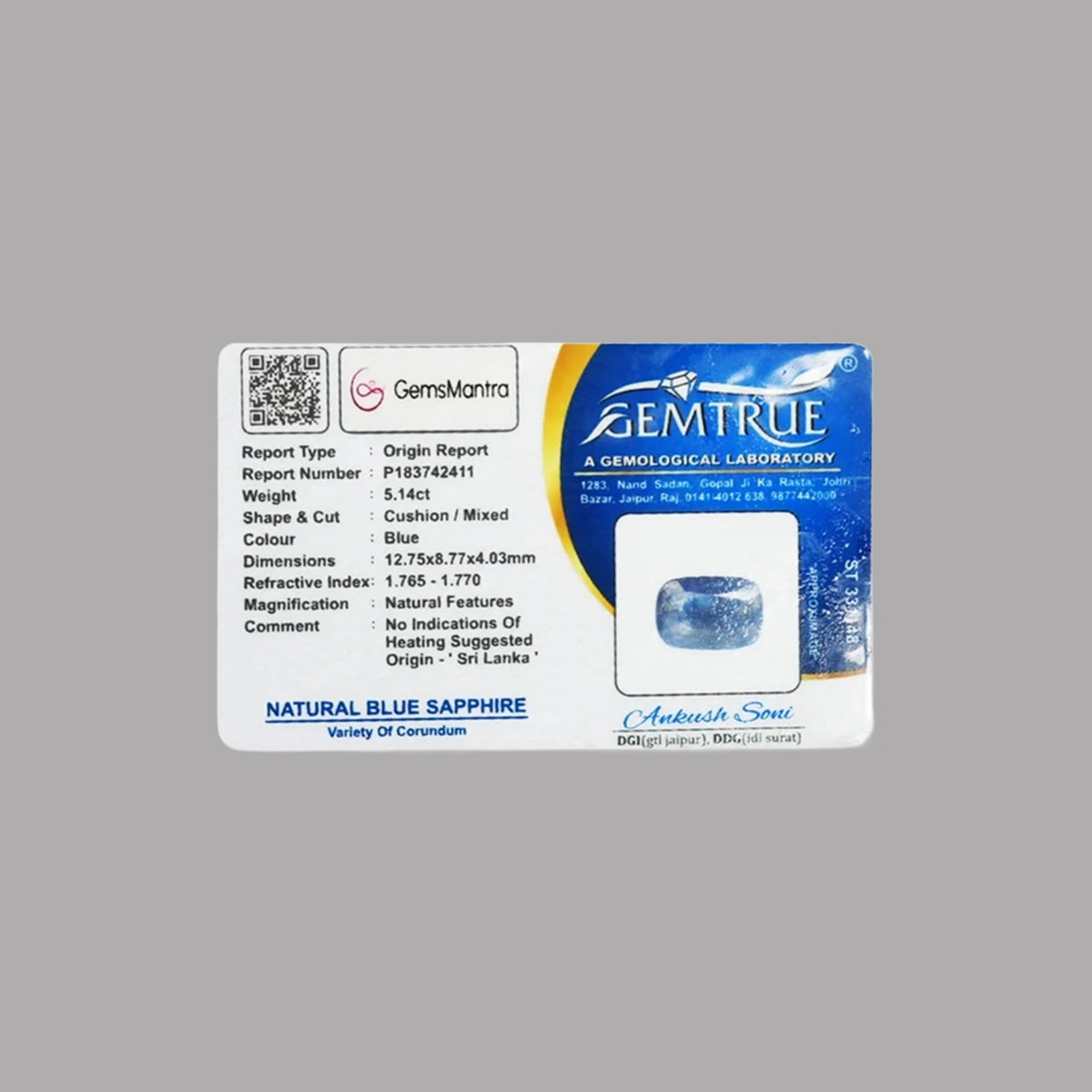 Blue Sapphire (Neelam) – 5.14 Carat / 5.7 Ratti [GM08001]