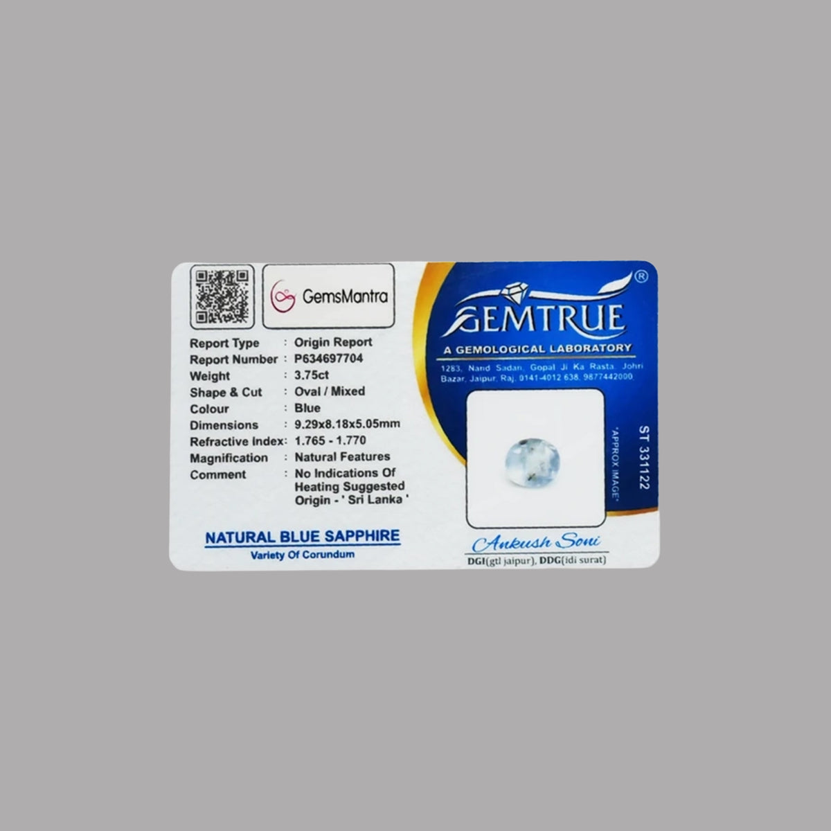 Blue Sapphire (Neelam) – 3.75 Carat / 4.1 Ratti [GM08028]