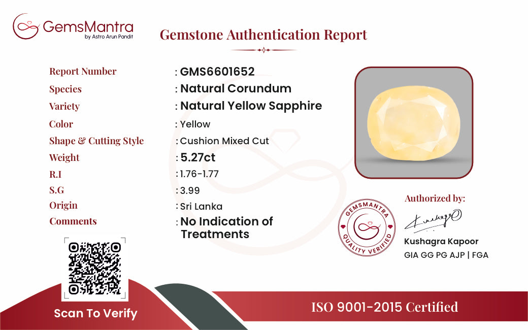 Yellow Sapphire (Pukhraj) – 5.27 Carat / 5.8 Ratti [GM09386]