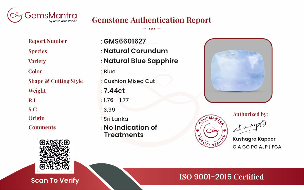 Ceylon Blue Sapphire (Neelam) – 7.44 Carat / 8.2 Ratti [GM09391]