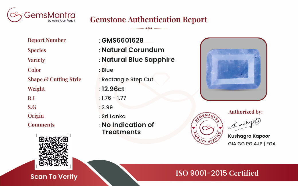 Blue Sapphire (Neelam) – 12.96 Carat / 14.3 Ratti [GM09392]