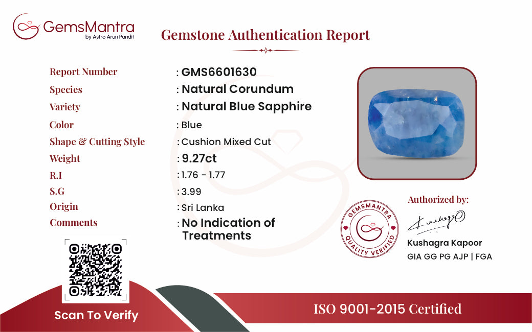 Blue Sapphire (Neelam) – 9.27 Carat / 10.2 Ratti [GM09394]