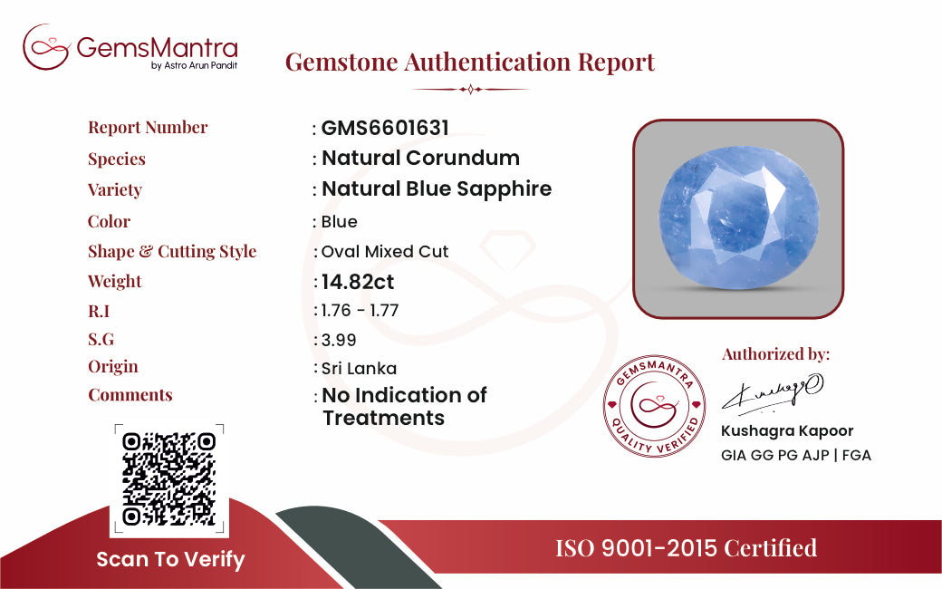 Blue Sapphire (Neelam) – 14.82 Carat / 16.3 Ratti [GM09395]